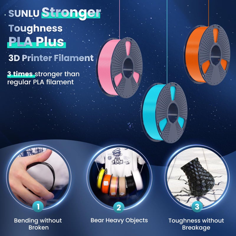 SUNLU 3D Printer Filament PLA Plus 1.75mm 2KG, SUNLU Neatly Wound PLA Filament 1.75mm PRO, PLA+ Filament for Most FDM 3D Printer, Dimensional Accuracy +/- 0.02 mm, 1 kg Spool, 2 Packs, Black+Black - Image 5